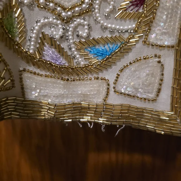 SEQUIN ORIGINAL Vintage Hand Beaded Silk Jacket Shoulder Pads Bead Work LARGE - Picture 12 of 17
